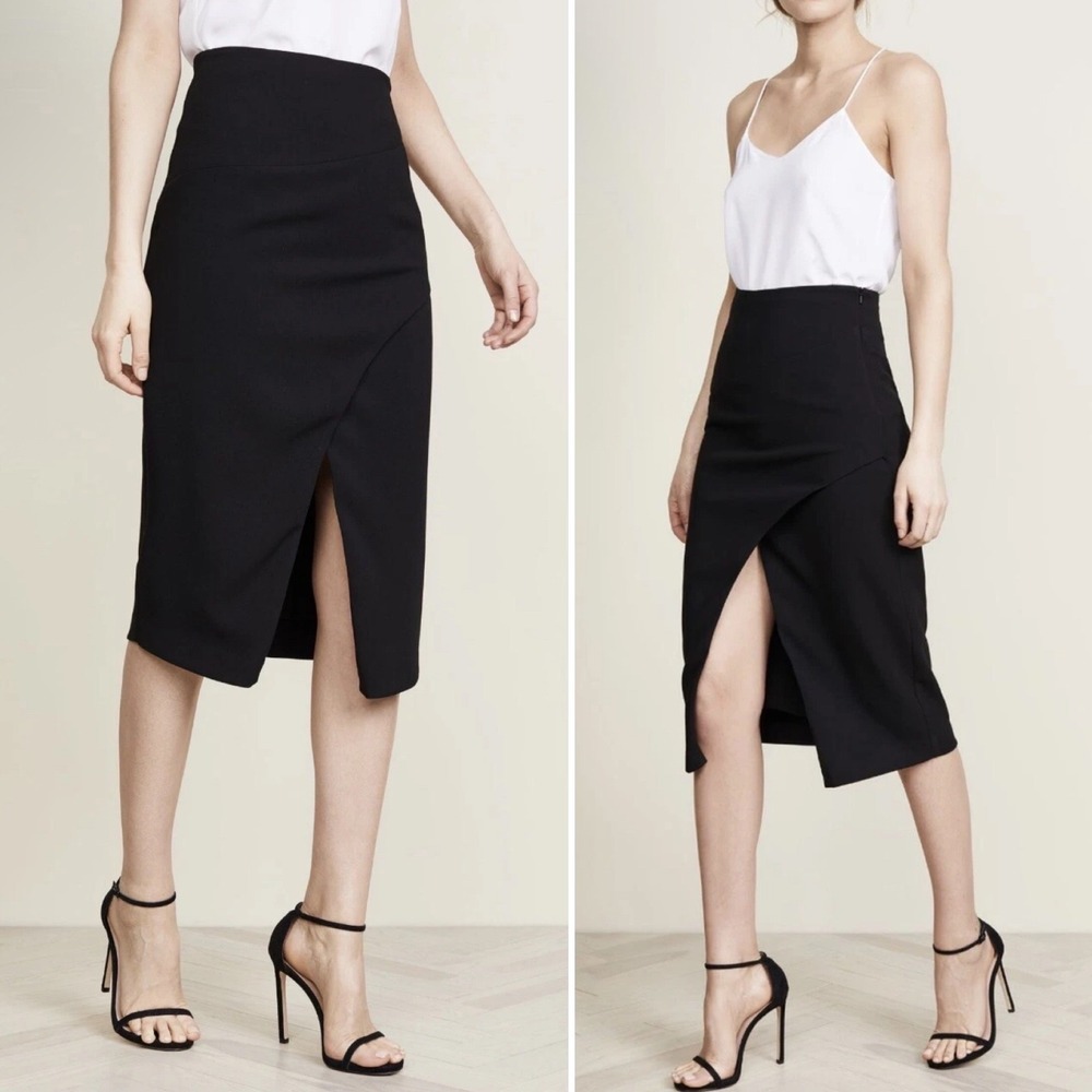 Black Halo Black High-Waist Pencil Skirt with Front Slit